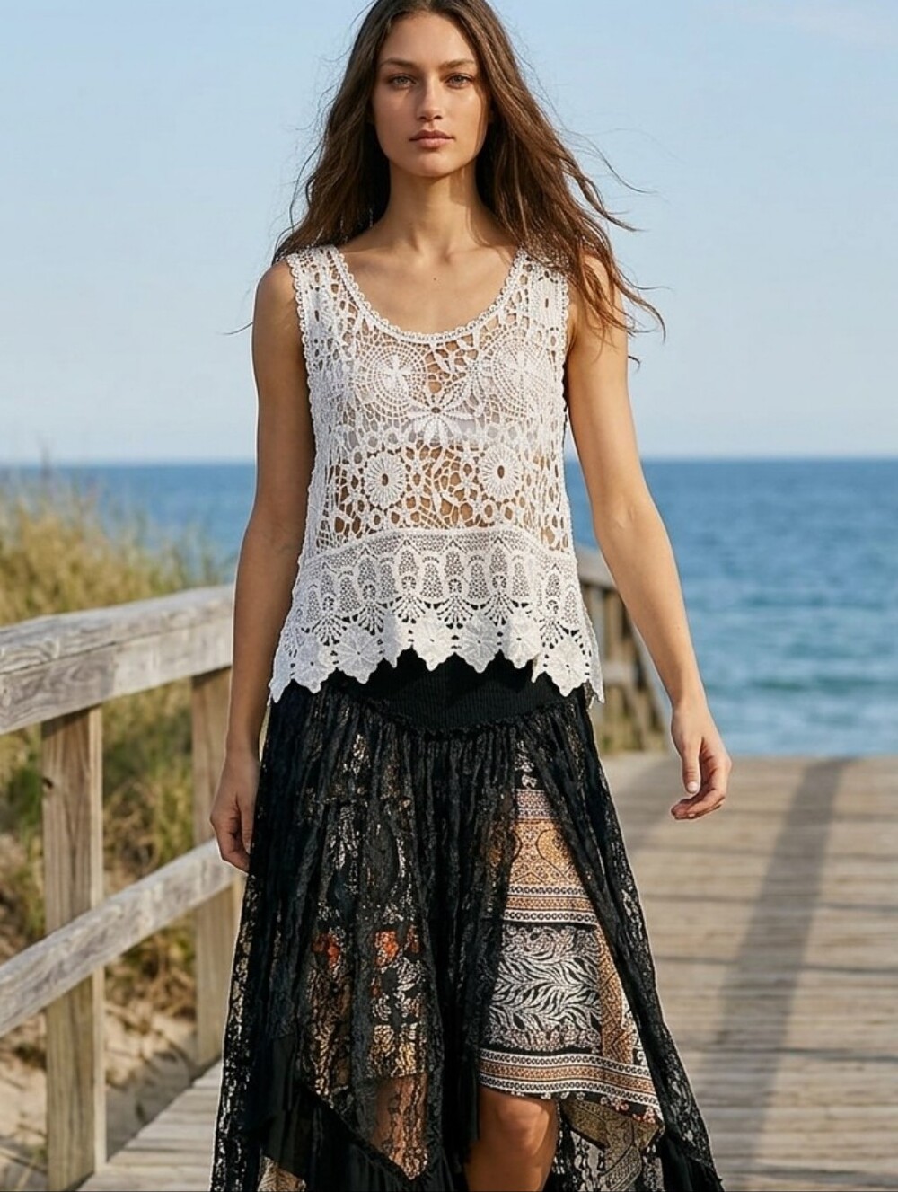 NWOT POL Soft, oversized, CROCHET TANK OS FITS SM-XL